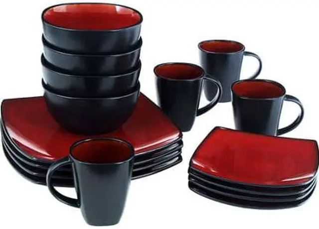 Alt view image 4 of 5 - Gibson Home Soho Lounge Square 16-Piece Dinnerware Set - Burgundy  61220.16RM