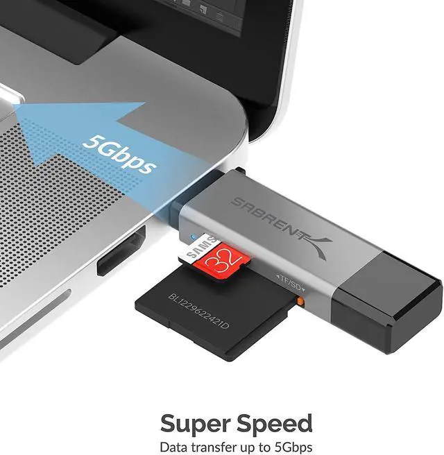 Alt view image 3 of 7 - SABRENT USB 3.0 and USB Type-C OTG Card Reader Supports SD, SDHC, SDXC, MMC/MicroSD, T-Flash (CR-BCA2)