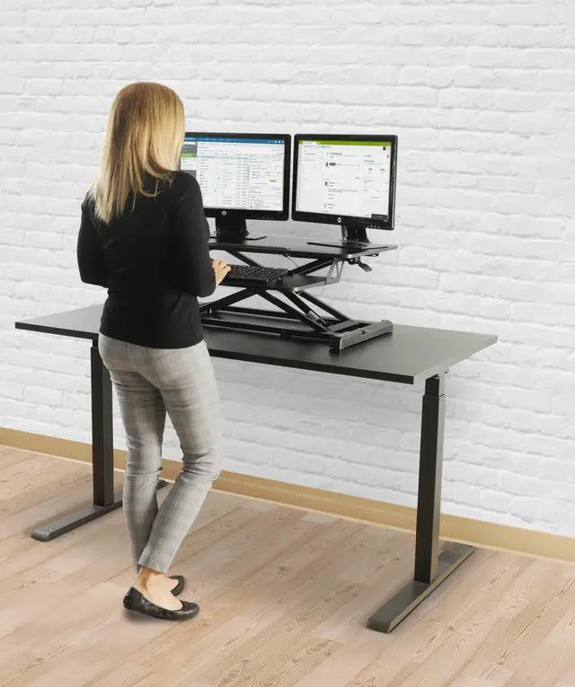 Alt view image 5 of 15 - TechOrbits Standing Desk - Stand Up Desk Converter And Monitor Riser - Height Adjustable Sit Stand Tabletop Workstation