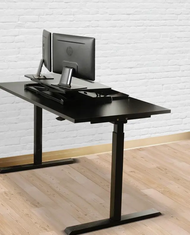 Alt view image 7 of 15 - TechOrbits Standing Desk - Stand Up Desk Converter And Monitor Riser - Height Adjustable Sit Stand Tabletop Workstation