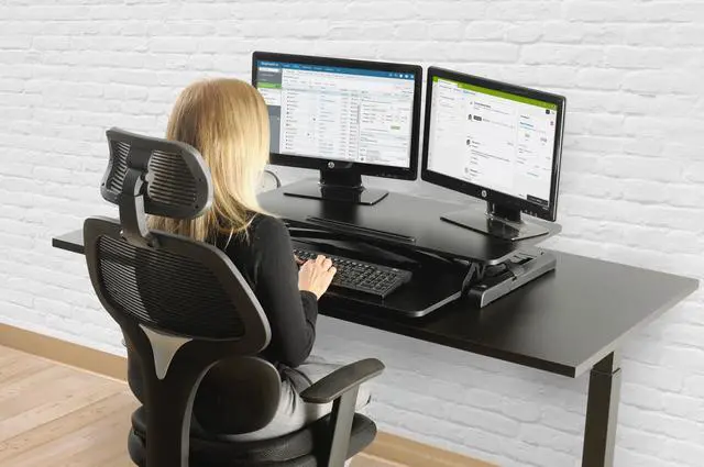 Alt view image 4 of 15 - TechOrbits Standing Desk - Stand Up Desk Converter And Monitor Riser - Height Adjustable Sit Stand Tabletop Workstation