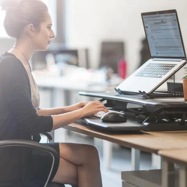 Alt view image 5 of 20 - TechOrbits Standing Desk Converter - 37" Stand Up Desk Riser - Tabletop Sit Stand Desk Fits Dual Monitors - Two Tiered Height Adjustable Workstation With Removal Keyboard Tray
