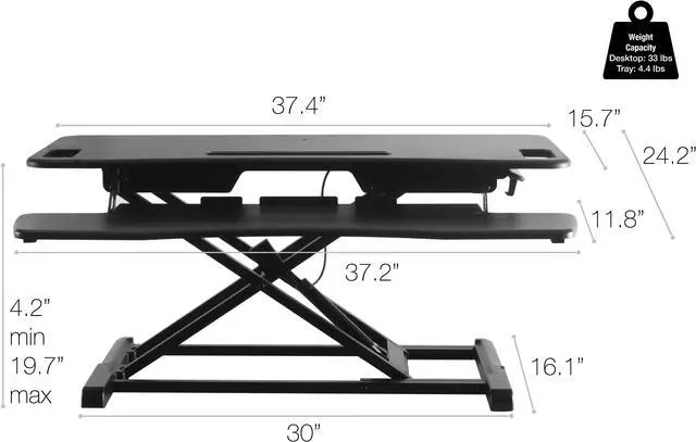 Alt view image 3 of 20 - TechOrbits Standing Desk Converter - 37" Stand Up Desk Riser - Tabletop Sit Stand Desk Fits Dual Monitors - Two Tiered Height Adjustable Workstation With Removal Keyboard Tray