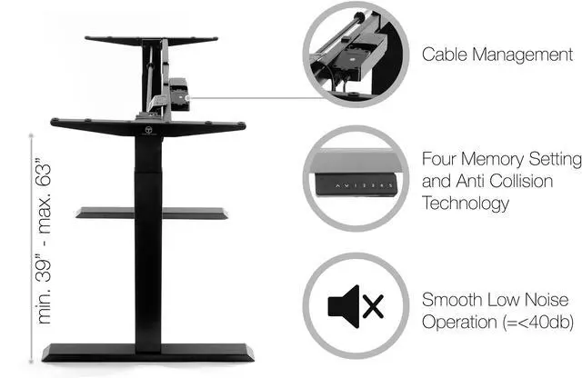 Alt view image 3 of 13 - TechOrbits Electric Standing Desk Frame - Two Leg Motorized Stand Up Desk Base - Sit Stand Desk With Memory Settings And Telescopic Height Adjustment (Black)