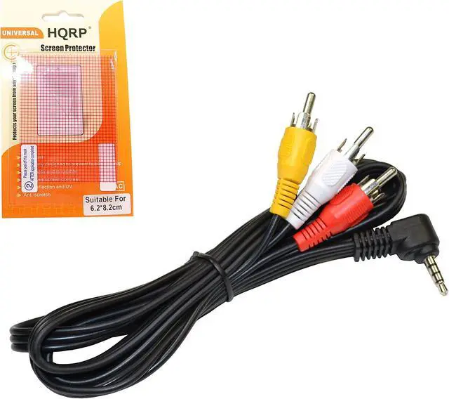 Main image of HQRP AV Audio Video Cable / Cord for Canon ZR300, ZR400, ZR45 MC, ZR50 MC, ZR500, ZR60 Camcorder + LCD Protector