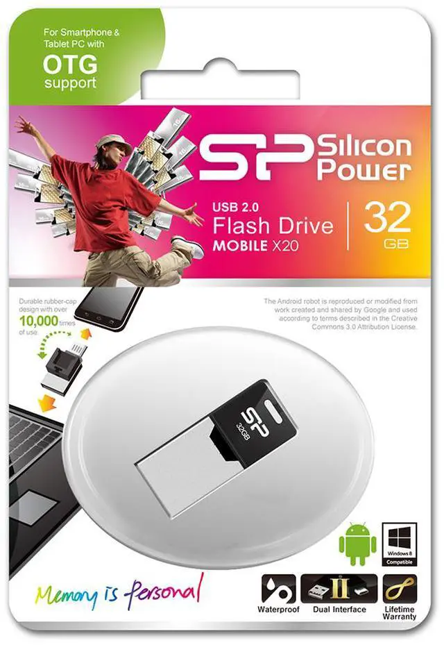 Alt view image 6 of 8 - Silicon Power Mobile X20 32GB USB 2.0 OTG Flash Drive for Android Smartphone/Tablet, Silver/Black