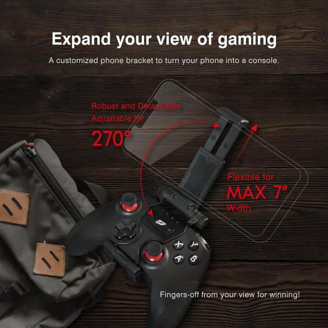 Alt view image 4 of 6 - RT RockTek GP1000 3 Modes Wireless& Wired Gamepad Controller with Bluetooth/2.4GHz/Wired Support PC Steam Games/Phone Bracket/Vibration/PC Xinput/Android