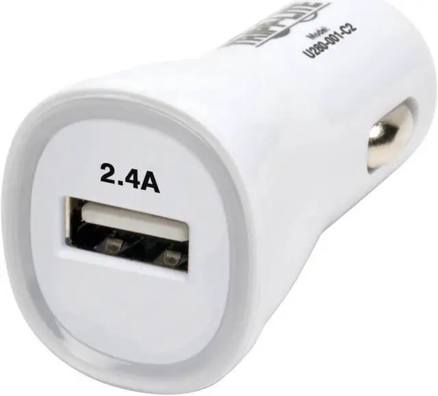 Alt view image 2 of 14 - Tripp Lite U280-001-C2 White USB Tablet / Phone Car Charger, 5V / 2.4A