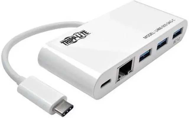 Alt view image 6 of 15 - Tripp Lite 3-Port USB-C hub w/ GbE, USB-C Charging USB Type C USB 3.1 Hub (U460-003-3AG-C)