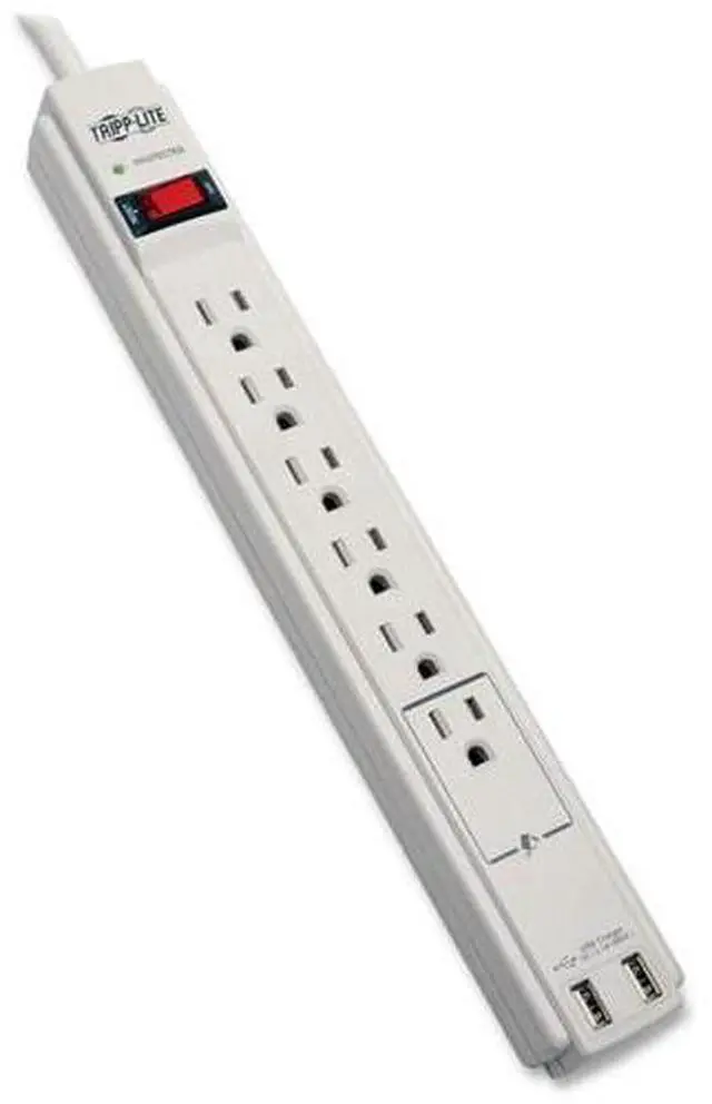 Alt view image 15 of 20 - Tripp Lite 6 Outlet Surge Protector Power Strip 6Ft Cord 990 Joules Dual Usb Charging Led & Insurance (Tlp606usb)