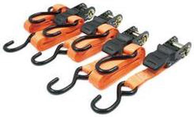 Alt view image 14 of 14 - RoadPro 1x15' Ratchet Tie-Downs with Anti-Scratch Hooks Orange 4-Piece Straps / Stretch Cords / Tie Downs