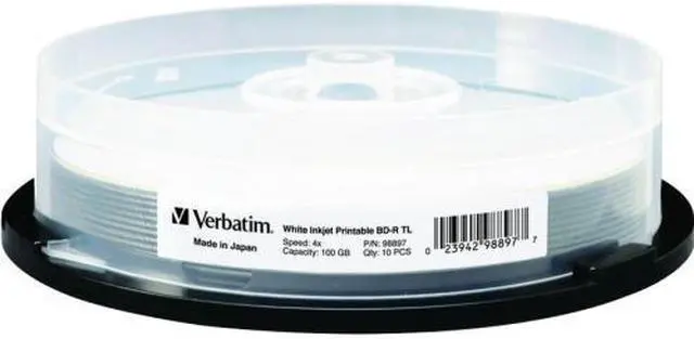 Alt view image 2 of 2 - Verbatim 98897 Verbatim BD-R XL 100GB 4X White Inkjet Printable, Hub Printable - 10pk Spindle - 100GB - 10pk Spindle