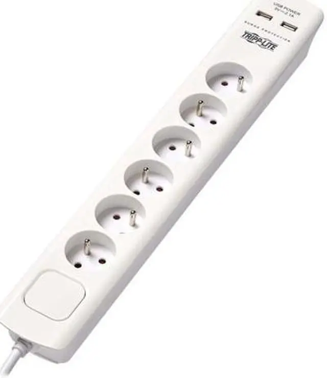 Alt view image 3 of 6 - 6-OUTLET SURGE PROTECTOR WITH USB CHARGING - FRENCH TYPE E OUTLETS, 220-250V, 16