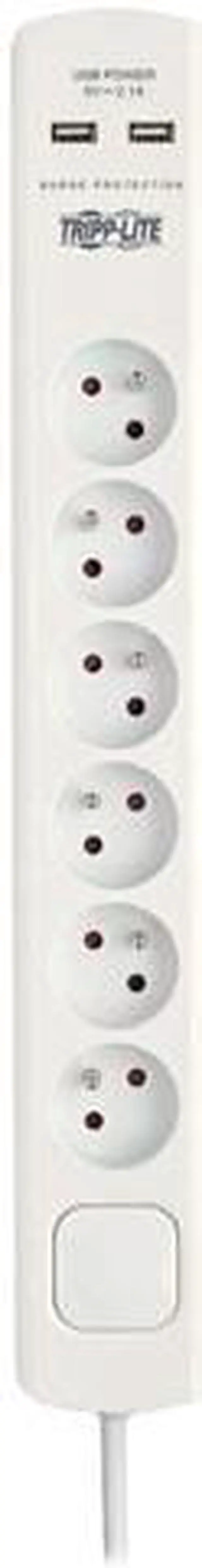 Alt view image 4 of 6 - 6-OUTLET SURGE PROTECTOR WITH USB CHARGING - FRENCH TYPE E OUTLETS, 220-250V, 16