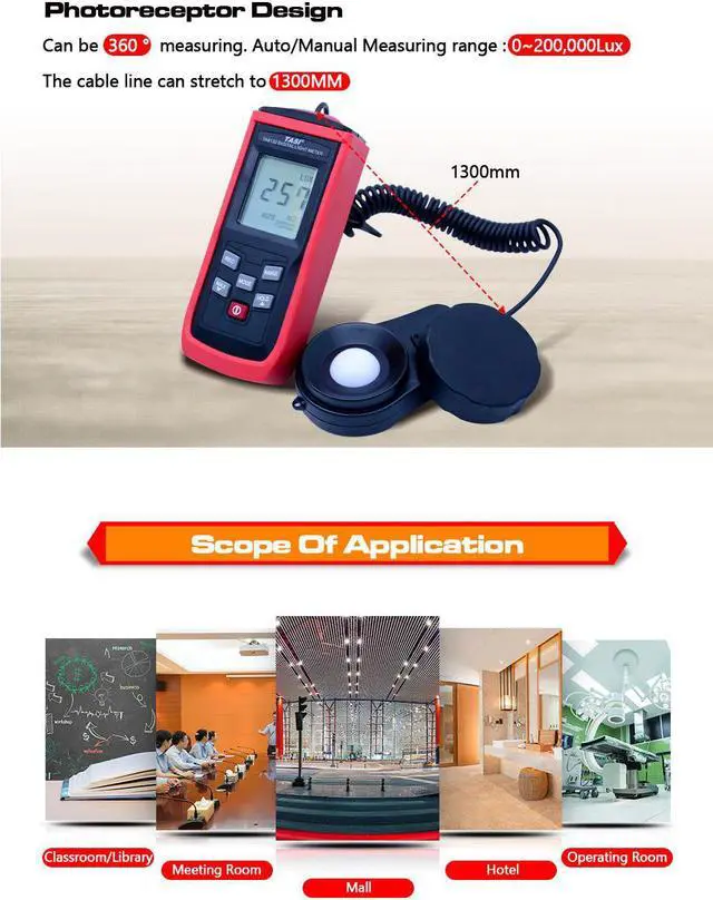Alt view image 5 of 6 - TASI TA8133 200,000Lux Digital LCD Pocket Light Meter,tachometer luxmeter Lux/FC Measure Tester tachometer luxmeter