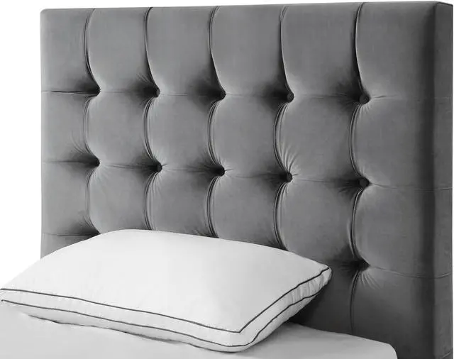 Alt view image 5 of 7 - Georges Grey Velvet Platform Bedframe - Full Size | Button Tufted | Upholstered | Modern and Contemporary | Inspired Home