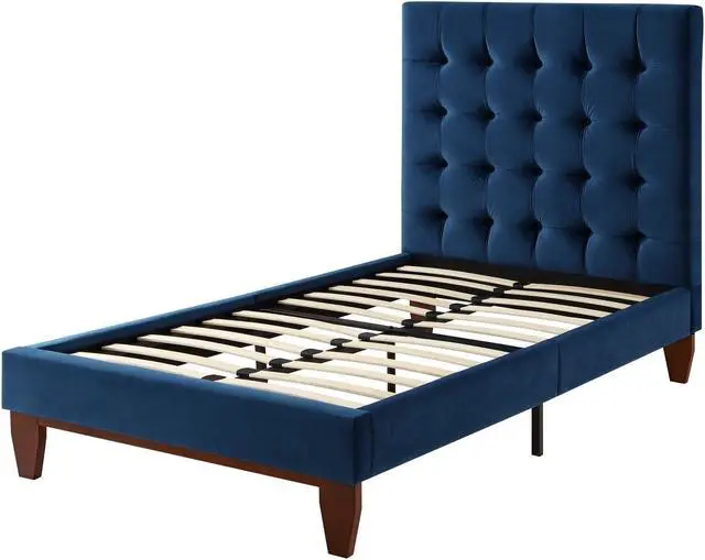 Alt view image 4 of 7 - Georges Navy Velvet Platform Bedframe - Full Size | Button Tufted | Upholstered | Modern and Contemporary | Inspired Home