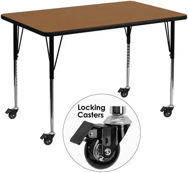 Alt view image 4 of 6 - Flash Furniture Mobile 30 by 48-Inch Rectangular Activity Table with Oak Thermal Fused Laminate Top and Standard Height Adjustable Legs