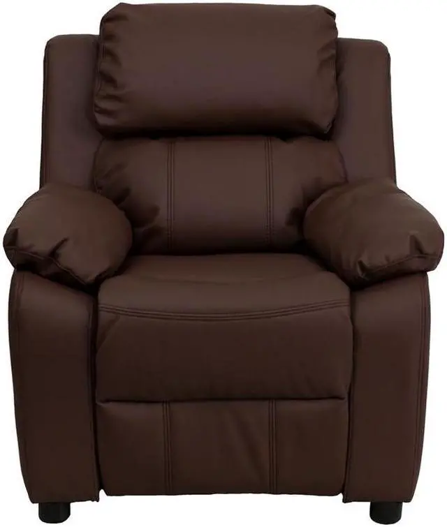 Alt view image 13 of 20 - Flash Furniture BT-7985-KID- BRN-LEA-GG Deluxe Heavily Padded Contemporary Brown Leather Kids Recliner with Storage Arms
