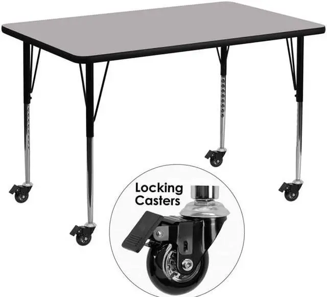 Alt view image 4 of 6 - Flash Furniture Mobile 30 by 48-Inch Rectangular Activity Table with Grey Thermal Fused Laminate Top and Standard Height Adjustable Legs