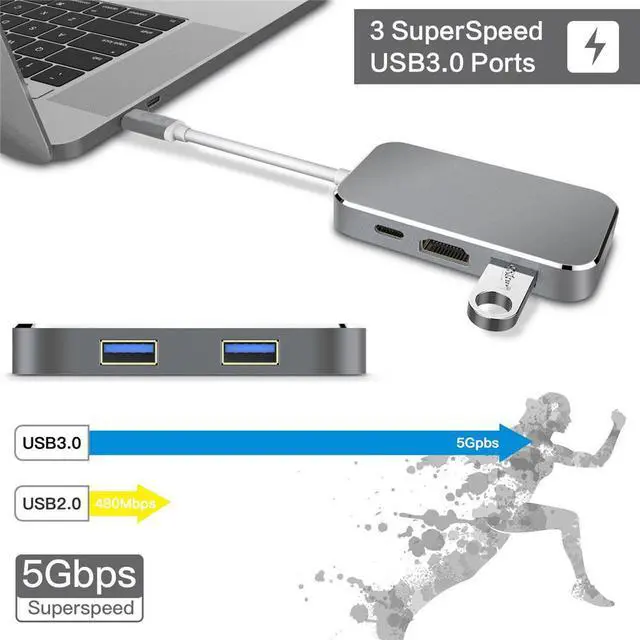 Alt view image 4 of 6 - USB Type C To HDMI 1.4 USB 3.0 Adapter USB 3.0 Type-C Adapter 4K HDMI Digital AV Multiport Adapter USB-C HUB Adapter For MacBook