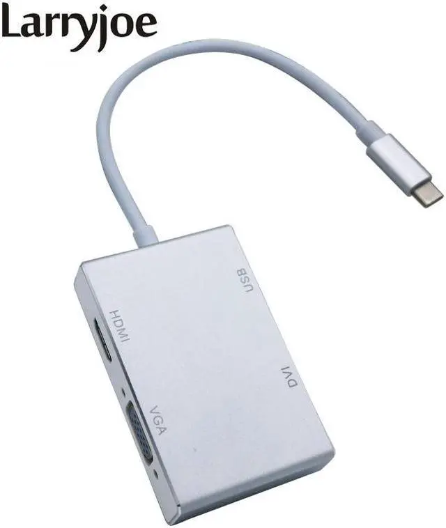 Main image of Larryjoe 4 In 1 USB 3.1 USB-C Converter Cable USB C Type C to HDMI VGA DVI USB 3.0 Adapter for Laptop Apple Macbook Google