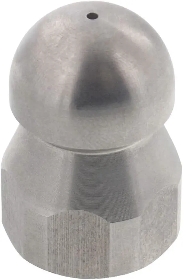Main image of Erie Tools Button Nose 3/8" Drain Cleaning Nozzle 18.0 Orifice 5500 PSI Stainless Steel for Sewer Pipe Water Jetter