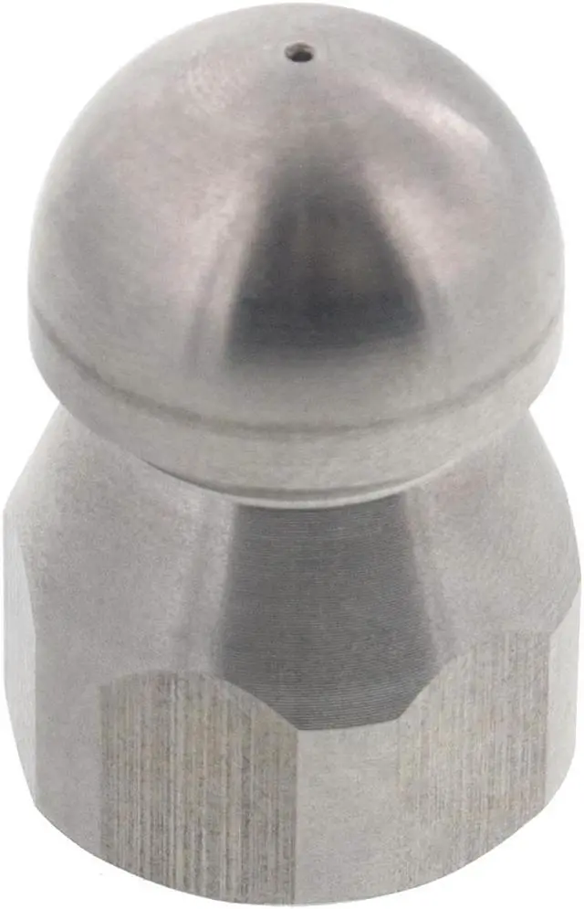 Main image of Erie Tools Button Nose 3/8" Drain Cleaning Nozzle 5.5 Orifice 5500 PSI Stainless Steel for Sewer Pipe Water Jetter