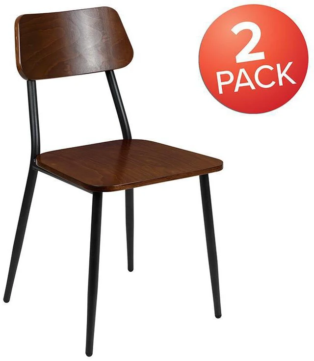 Alt view image 16 of 20 - Stackable Industrial Dining Chair with Gunmetal Steel Frame and Rustic Wood Seat, Set of 2