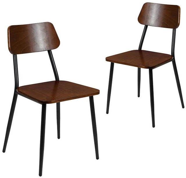 Alt view image 17 of 20 - Stackable Industrial Dining Chair with Gunmetal Steel Frame and Rustic Wood Seat, Set of 2