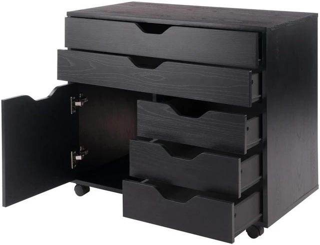 Alt view image 8 of 13 - Halifax Wide Storage Cabinet, 3-Small & 2-Wide Drawers, Black