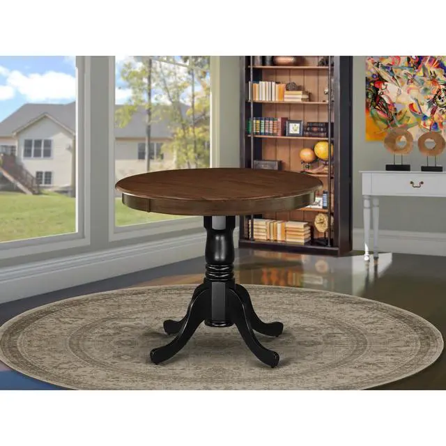 Alt view image 4 of 4 - AMT-WBK-TP Antique Dining Table Made of Rubber Wood offering Walnut Finish Table Top, 36 Inch Round, Wirebrushed Black Pedestal