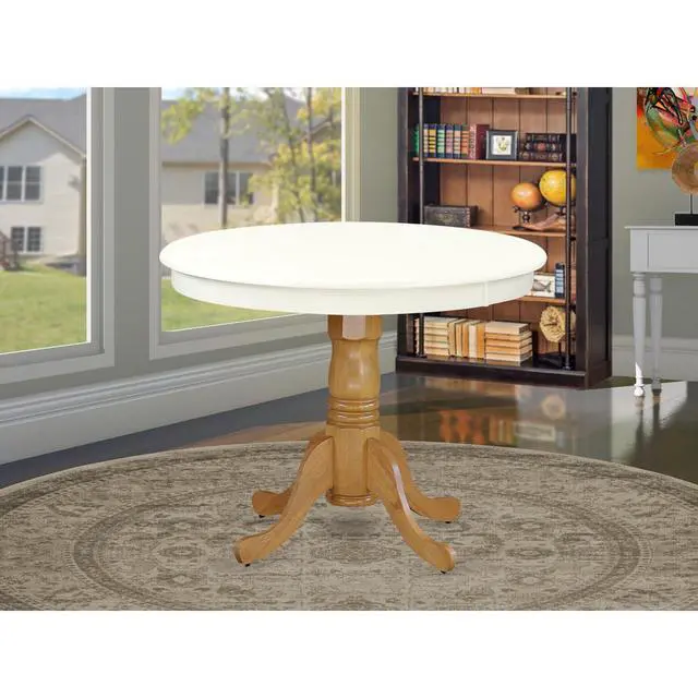 Alt view image 5 of 5 - ANT-LOK-TP Antique Table 36" Round with Linen White and Oak Finish
