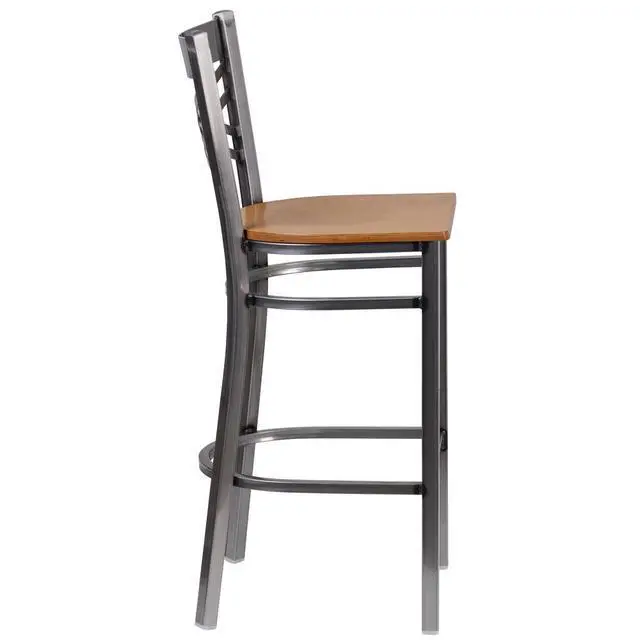 Alt view image 6 of 8 - Flash Furniture HERCULES Series Clear Coated ''X'' Back Metal Restaurant Barstool - Natural Wood Seat