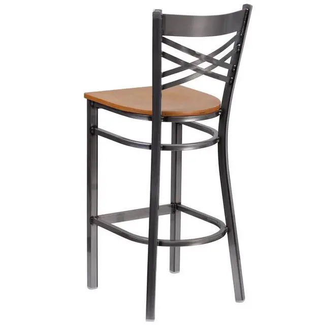 Alt view image 7 of 8 - Flash Furniture HERCULES Series Clear Coated ''X'' Back Metal Restaurant Barstool - Natural Wood Seat