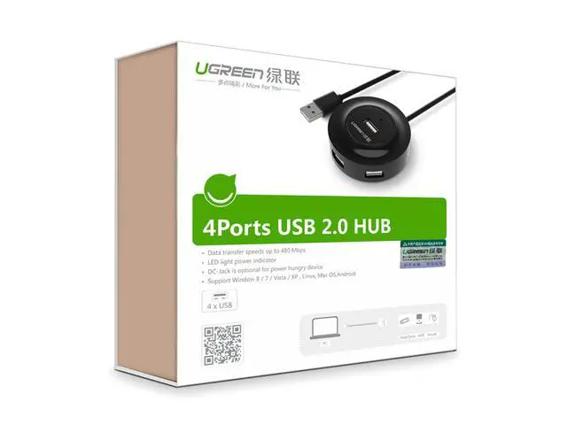 Alt view image 5 of 5 - UGREEN USB 2.0 Hub 4 Ports for Your PC, Cell Phones, eReaders, Tablets Black