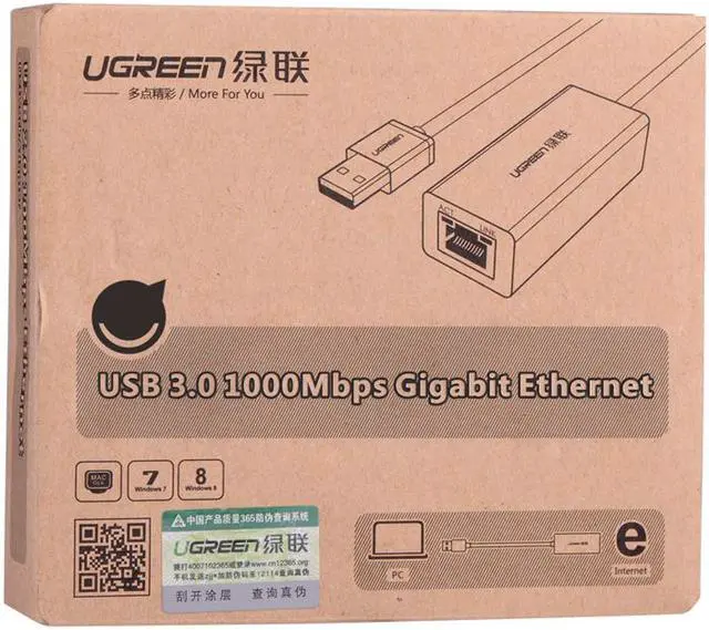 Alt view image 6 of 6 - UGREEN 20256 USB 3.0 to 10/100/1000Mbps Gigabit Ethernet Network Adapter Compatible for  PC or Laptop, Windows Surface Pro,IdeaPaD, MacBook Air, MacBook Retina and More - Black
