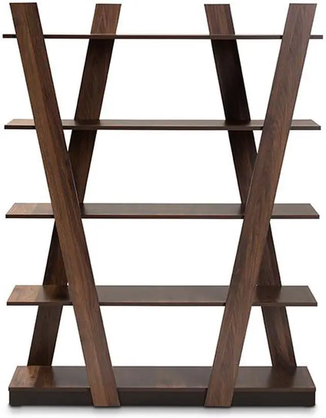 Alt view image 8 of 19 - Baxton Studio Michio Modern and Contemporary Walnut Brown Finished 5-Tier Wood Geometric Living Room Display Shelf