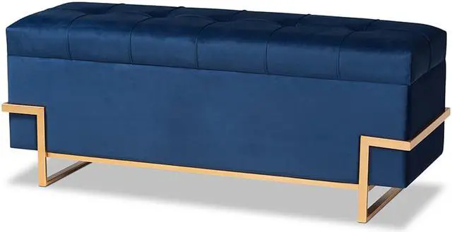 Main image of Baxton Studio Parker Glam and Luxe Navy Blue Velvet Upholstered and Gold Metal Finished Storage Ottoman