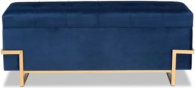 Alt view image 3 of 20 - Baxton Studio Parker Glam and Luxe Navy Blue Velvet Upholstered and Gold Metal Finished Storage Ottoman