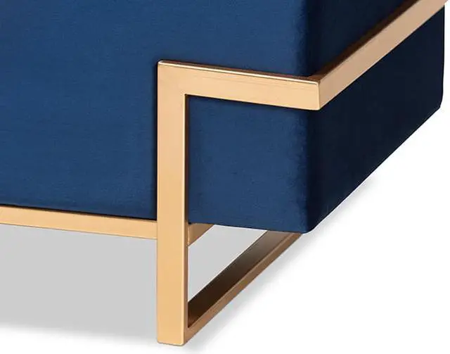 Alt view image 6 of 20 - Baxton Studio Parker Glam and Luxe Navy Blue Velvet Upholstered and Gold Metal Finished Storage Ottoman