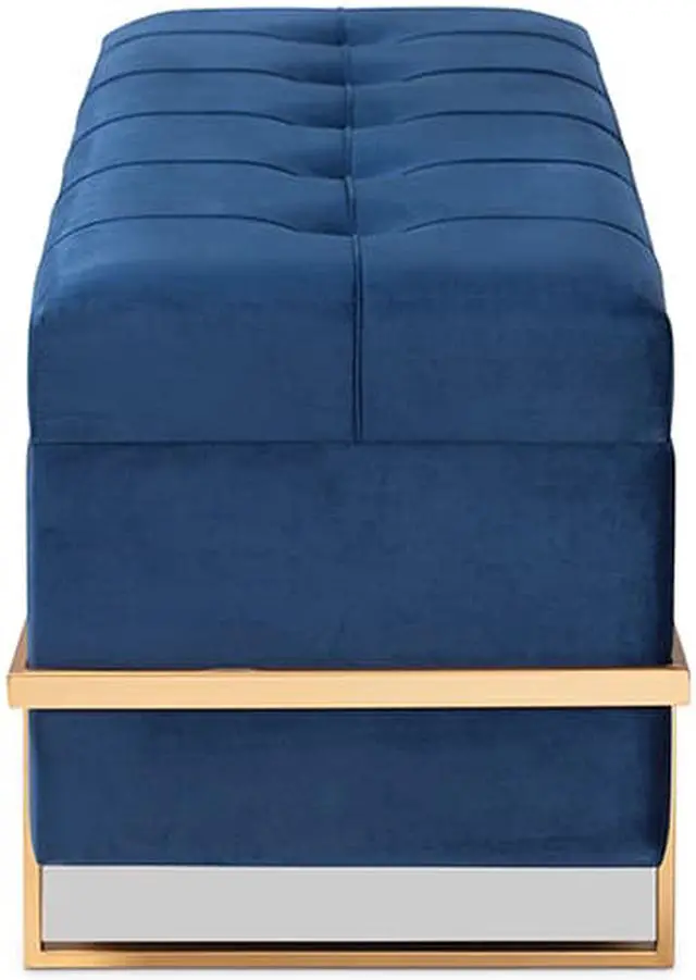 Alt view image 4 of 20 - Baxton Studio Parker Glam and Luxe Navy Blue Velvet Upholstered and Gold Metal Finished Storage Ottoman