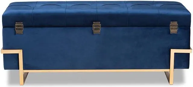 Alt view image 5 of 20 - Baxton Studio Parker Glam and Luxe Navy Blue Velvet Upholstered and Gold Metal Finished Storage Ottoman