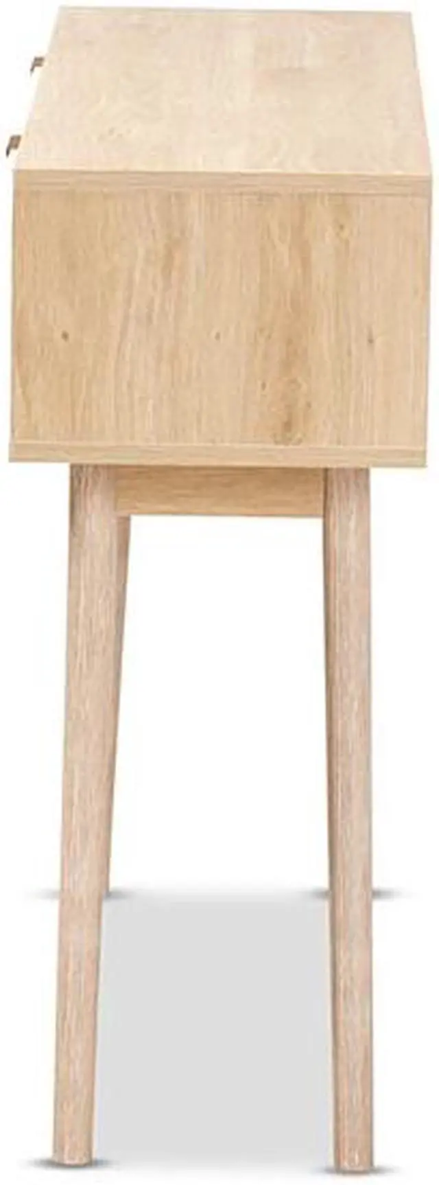 Alt view image 10 of 13 - Baxton Studio Baird Mid-Century Modern Light Oak Brown Finished Wood and Rattan 2-Drawer Console Table