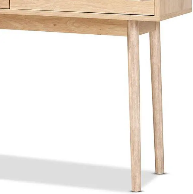 Alt view image 12 of 13 - Baxton Studio Baird Mid-Century Modern Light Oak Brown Finished Wood and Rattan 2-Drawer Console Table