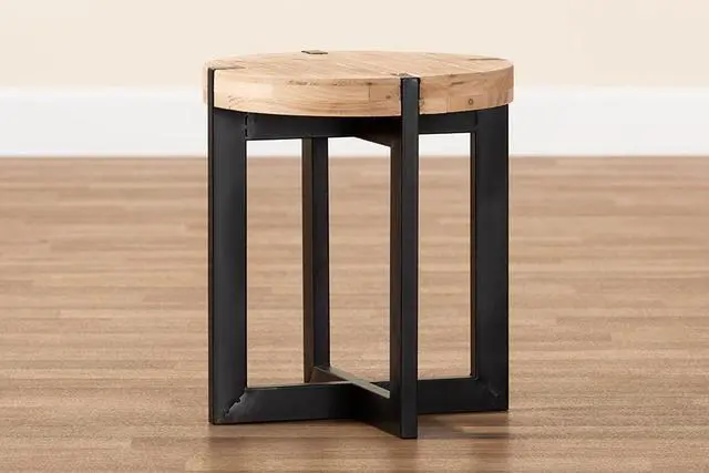 Alt view image 11 of 12 - Baxton Studio Horace Rustic and Industrial Natural Brown Finished Wood and Black Finished Metal End Table
