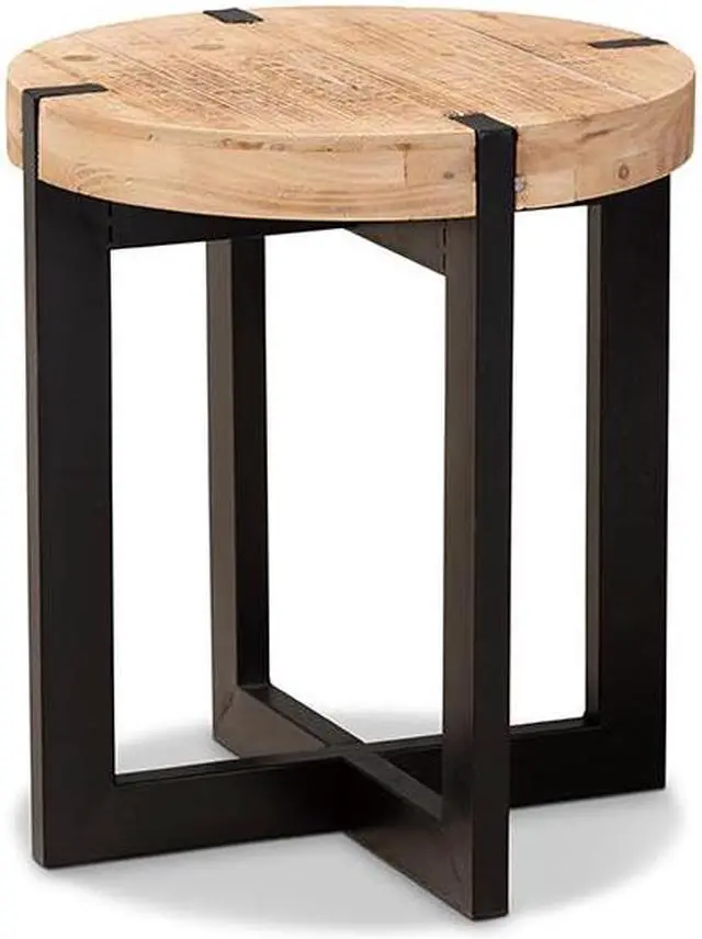 Alt view image 7 of 12 - Baxton Studio Horace Rustic and Industrial Natural Brown Finished Wood and Black Finished Metal End Table