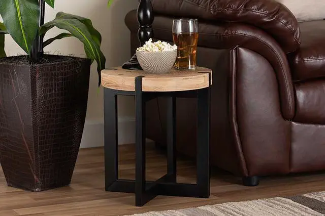 Alt view image 10 of 12 - Baxton Studio Horace Rustic and Industrial Natural Brown Finished Wood and Black Finished Metal End Table