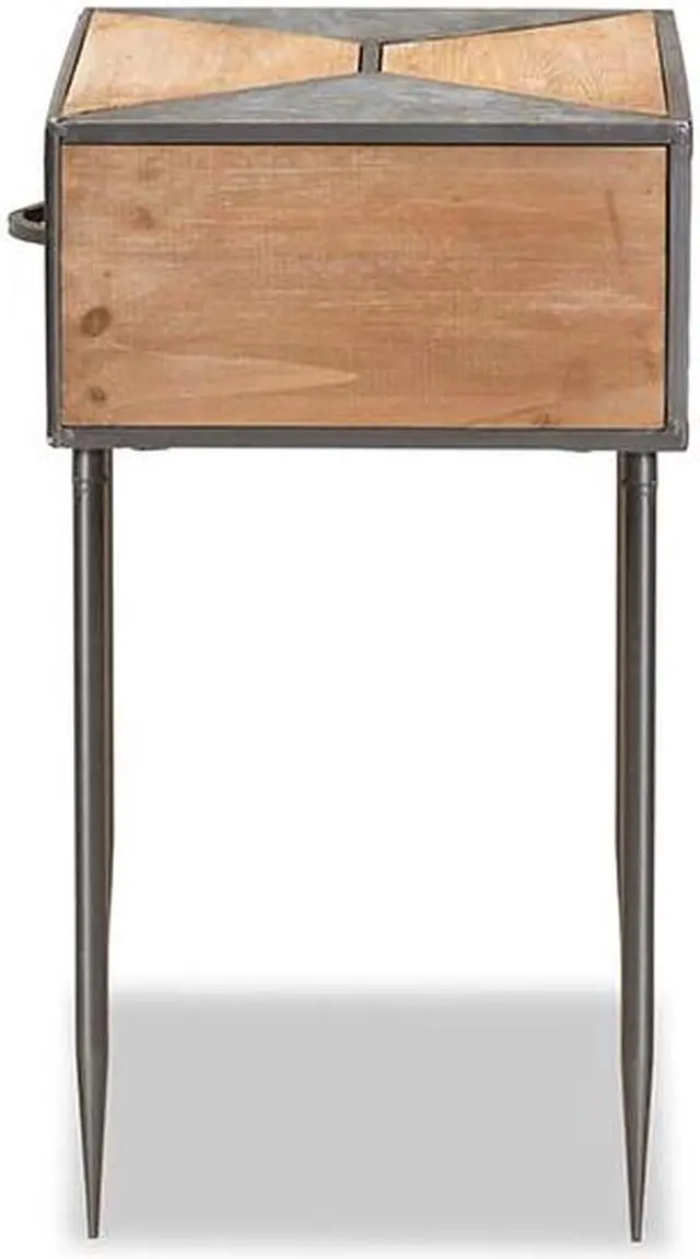 Alt view image 10 of 13 - Baxton Studio Laurel Rustic Industrial Antique Grey Finished Metal and Whitewashed Oak Brown Finished Wood 1-Drawer End Table