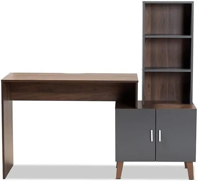 Alt view image 9 of 20 - Baxton Studio Jaeger Modern and Contemporary Two-Tone Walnut Brown and Dark Grey Finished Wood Storage Desk with Shelves